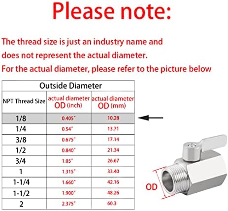 WalkingInRain 1/2 Aço inoxidável Mini válvula de esfera, fêmea fêmea x fios masculinos, válvula de desligamento
