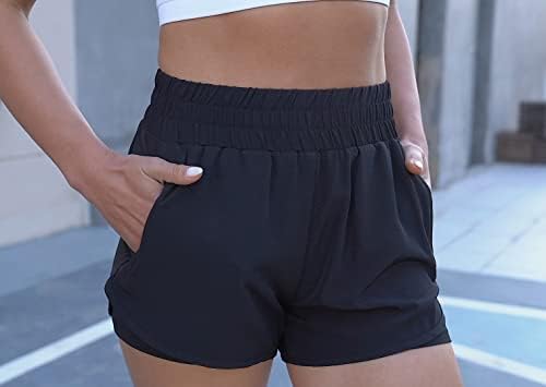 HKJIEVSHOP 2 Pacote de shorts atléticos para mulheres, shorts de corrida rápida seca com bolsos de ginástica de cintura alta shorts esportivos de ginástica