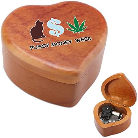Pussy Money Weed Clockwork Box Vintage Wooden Heart Musical Box Toys Gifts Decorações