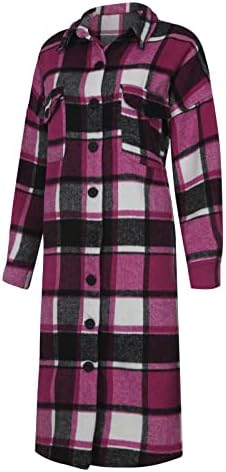 Cardigans casuais de mola de túnica de manga larga para mulheres com casacos xadrez de lapela de poliéster Botão de conforto ajuste