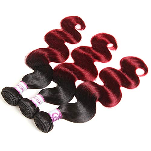 1B Bundles de ombre de Borgonha com fechamento, cabelo corporal de 10a Brasil Cabelo 3 com fechamento de renda, fechamento