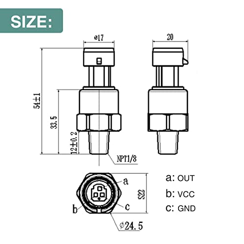 Sensor do remetente do transdutor de pressão com conector, aço inoxidável 1/8 ”-27 NPT Sensor de transdutor de pressão compatível