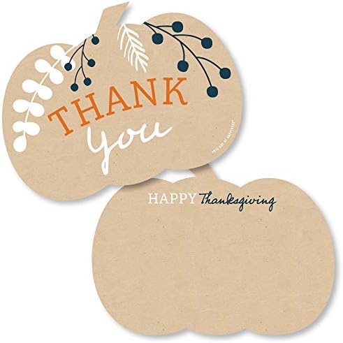 Big Dot of Happiness Feliz Dia de Ação de Graças - Shaped Thank You Cards - Fall Harvest Party Agradecendo Cartões de Nota com Envelopes - Conjunto de 12