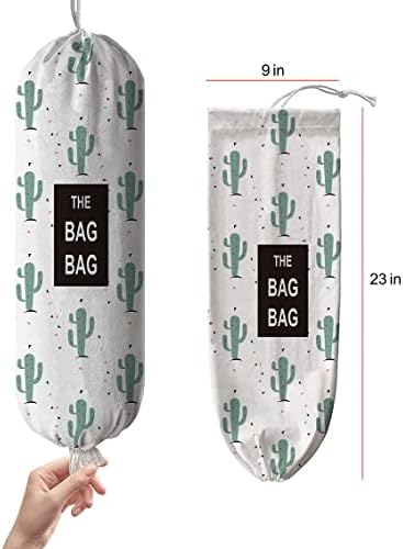 Dingwen Cactus Pattern Grocery Bag Storage, montagem de parede Ajuste livre com cordão, organizador de sacola plástica de