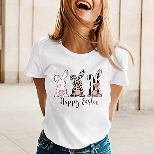 Camisetas de manga curta do dia da Páscoa Mulheres Camiseta de Bunny Print Feia de Bunny