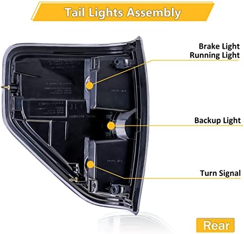 Luzes traseiras EWLSAC COMPATÍVEL PARA FORD para F150 2009-2014 Lâmpadas traseiras da luz traseira FO2818148 Luzes traseiras do lado do passageiro e lado do motorista