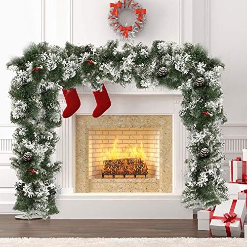 Interlink-Us Us 9ft Gruscia de natal Groches artificiais de neve com pinecones Decorações de natal para escadas Fireplaces Porta