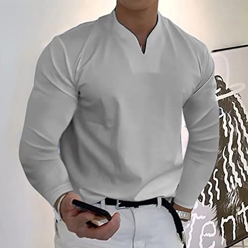 Camisas de Henley de pescoço masculino masculino de manga longa, músculo de primavera Slim Fit