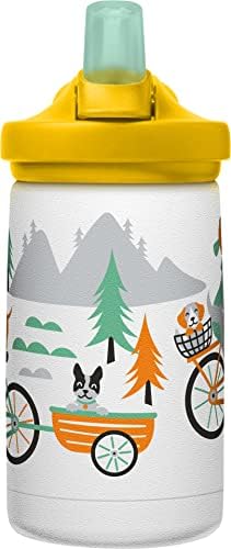 CamelBak Eddy+ Kids 12 oz, aço inoxidável isolado com tampa de palha - à prova de vazamentos quando fechado, cães de bicicleta