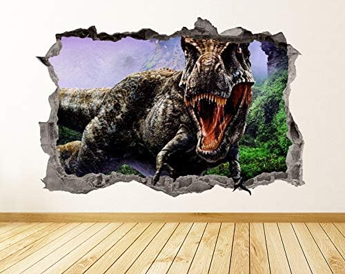 Decalque de parede T-Rex Smashed 3D Gráfico Dinosaur Sticker Arte Arte Mural Poster Crianças Decoração do quarto Up46