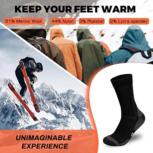 Meias de caminhada de lã de acushla merino para homens - meias de almofada térmica - Warm, respirável e sem umidade, 3 pares,