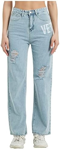 Jeans feminino zip-off sólido Long perde jeans jeans de jeans lisos suposmentos de sumers rasgados de jeans de jeans