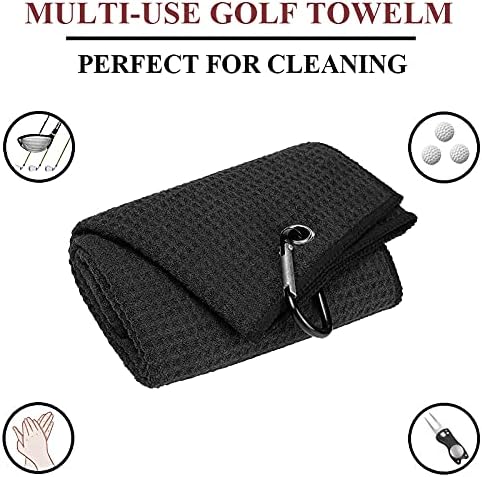 Toalhas de golfe com três dobras de golfe, com 2 pacote de 16 x 24, padrão de waffle de tecido de microfibra premium com clipe