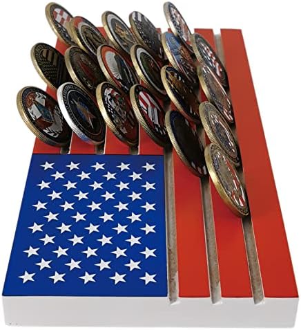 6 linhas Desafio de moedas Display Display Estados Unidos Militar Rack Rack American Wooden Stand, detém 30-36 moedas