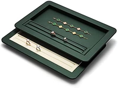 Tecido de couro de couro Visor de pulseira verde bandejas Organizador de anel Organizador de jóias Exibir adereços de jóias