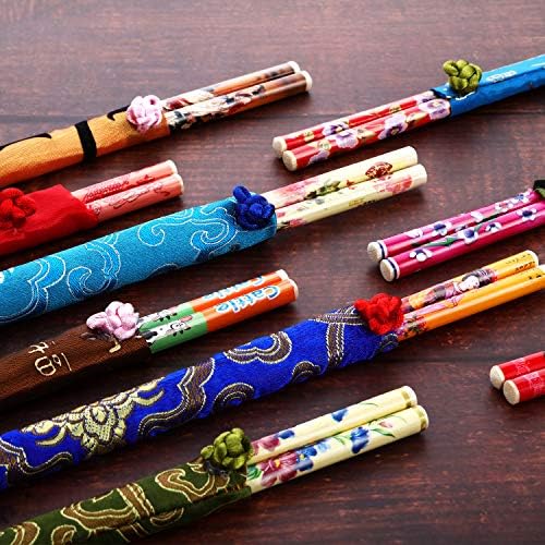 HOTOP 20 pares de pauzinhos chineses de bambu com elegante bolsa de seda de seda multicolorida para ano novo chinês e dia dos namorados