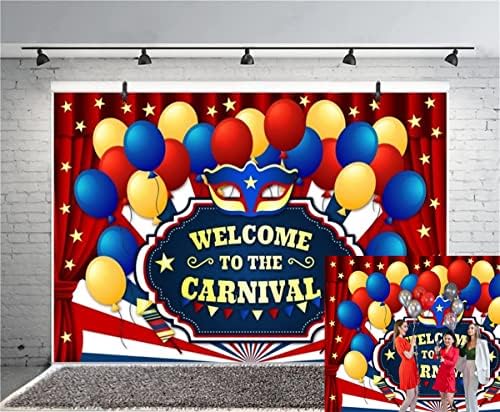 Lfeey 5x3ft coloful balões cenários de carnaval para festa de cortina de cortina vermelha decoração de interiores decoração de máscara de máscara de máscara de máscara feliz fiesta mardi gras photography photo studio adereços