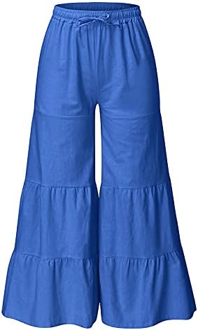 Calças femininas calças soltas para meninas adolescentes brunch de linho flare wide lea bootcut de verão calças de outono roupas