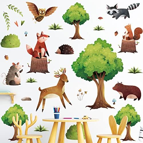 Decalques da parede da floresta Animais Tree Woodland Bursey Decor Stickers para crianças quarto berçário bebê sala de jogos decalques de parede decalques 8 folhas