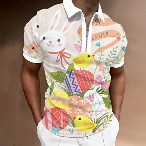 Camisas de Páscoa para homens Ovos de Páscoa engraçados coelho coelho zip -up camisas pólo slim fit casual manga curta camisetas