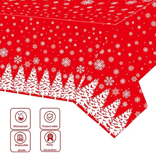 Decorações de toalhas de mesa de Natal mocossmy 3pcs 54 x 108 polegadas de plástico vermelho árvores de natal árvores de flocos de neve Tabela de neve de inverno Tableira de mesa de Natal para férias de Natal Decorações de festas de aniversário