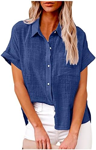 Camiseta listrada Mulheres de botão para cima rolar as blusas de manga top v pescoço de colarinho listrado camisa de túnica