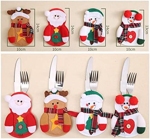 8pcs de titulares de mesa de Natal Conjunto, faca e bolsas de garfo Capas para decoração de festa de Natal