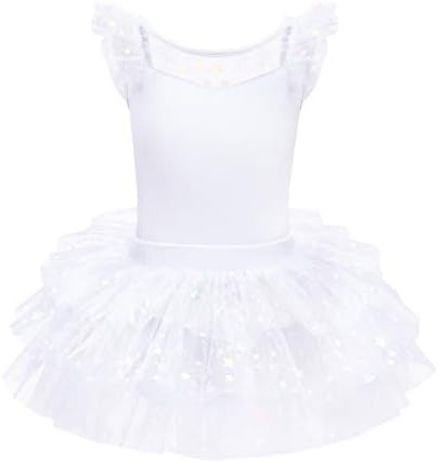 IDOPIP Girls Glitter Star Tutu Skirted Leotard Sequin Ruffle Sleeve Ballet Dance Dress Ballerina Dance Awear Ginástica