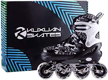 Patins Kuxuan Patins em linha ajustáveis ​​para crianças e jovens com rodas de iluminação completa camuflando lâminas de patins para meninas e meninos