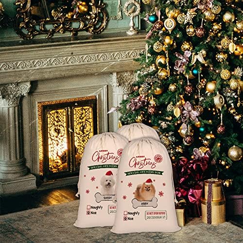 Funny Cat Santa Sacks Personalizado Tecido de Dog Sacos de Presente de Natal com Saco de Armazenamento de Xmas de cordão