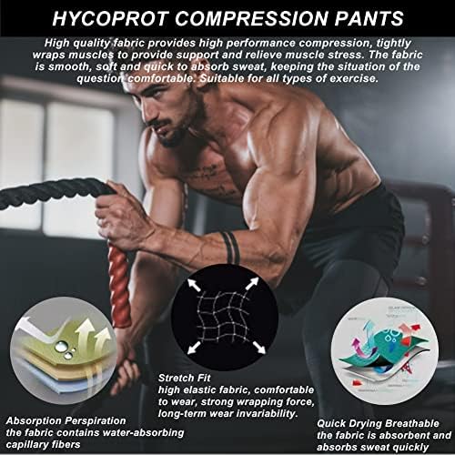 Calças de compressão masculina de hycoprot atléticos apertados e leggings camada de base para a execução do treino esportivo de basquete de ioga