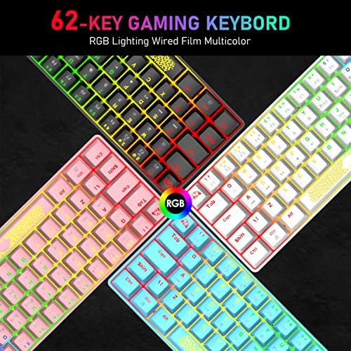 Felicon portátil 60% Teclado de jogo mecânico tipo C 62 teclas LED USB Mini-teclado à prova d'água 20 CROMA RGB RGB TECHAS ANTI-GESTAGEM+CAPS