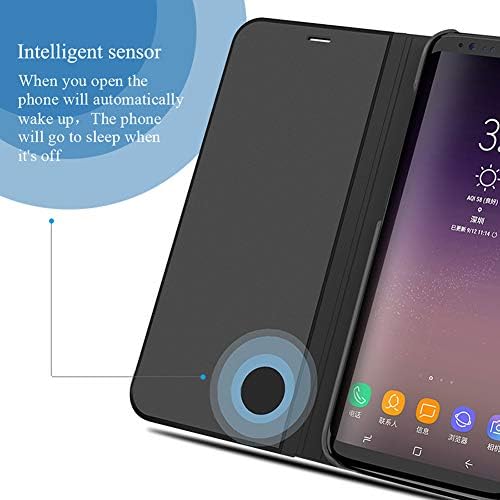 Caso de Yeedge para Samsung Galaxy J8 2018, Slim Luxury Mirror S-View Window Flip Back Capa PU PC PC Full Corpo Proteção