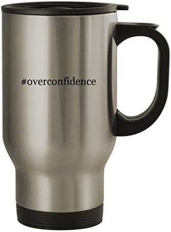 Presentes de Knick Knack #Overconfidence - Caneca de viagem de aço inoxidável de 14oz, prata