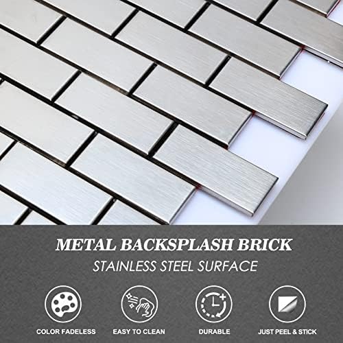 Casca de backsplash de aço inoxidável homemoxosico e ladrilhos de prata de metal de metro