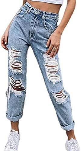 Maiyifu-GJ Jeans Ripped Jeans Ripped High Wistide Slim Fit Denim Pants Skinny Destruiu Jean com Hole