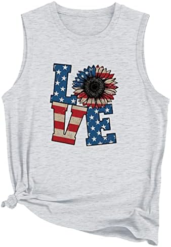 American Flag Love Tank Top Mulheres 4 de julho Camisa patriótica Tees gráficos EUA Tanques de verão da independência dos EUA
