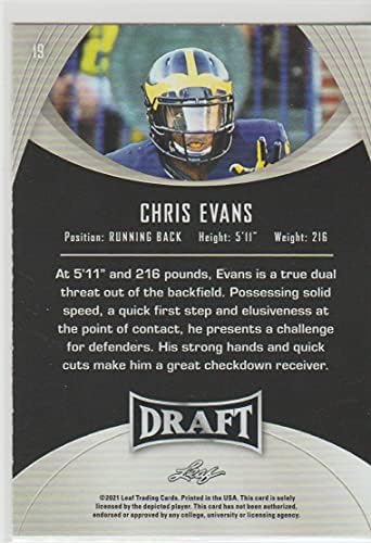 2021 Draft de folhas 19 Chris Evans Michigan Wolverines XRC NFL Futebol Card NM-MT