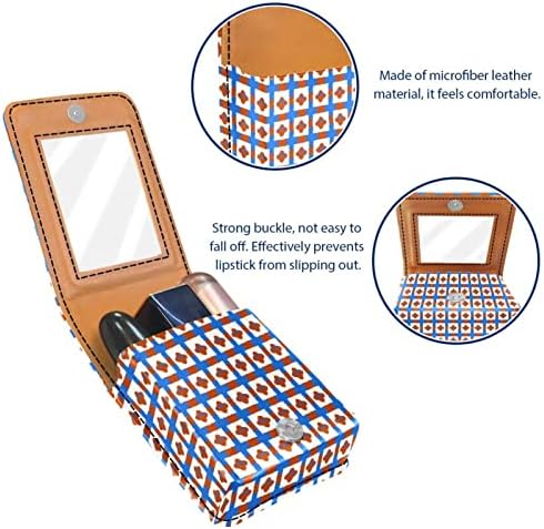 Caixa de batom de Oryuekan com espelho bolsa de maquiagem portátil fofa bolsa cosmética, padrão xadrez azul marrom kawaii