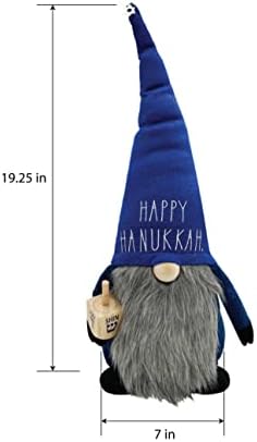 Rae Dunn Happy Hanukkah Gnome - decorações de decoração de casa - estatueta de pelúcia escandinava/sueca/nórdica nisse - 19 elfo com ornamento de dreidel para prateleira, mesa, mesa de mesa