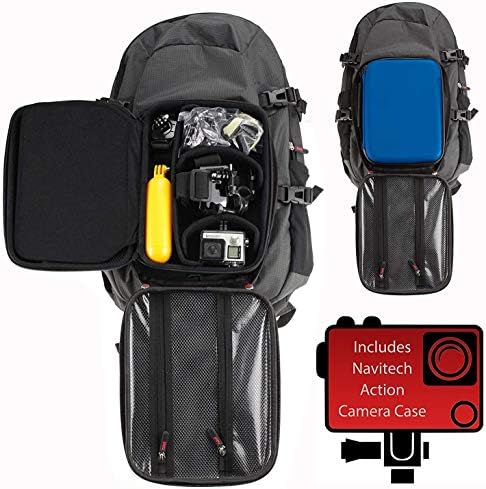 Backpack da câmera de ação Navitech e estojo de armazenamento azul com pulseira de tórax integrada - compatível com a câmera de ação Full DVR787 HD Full DVR787