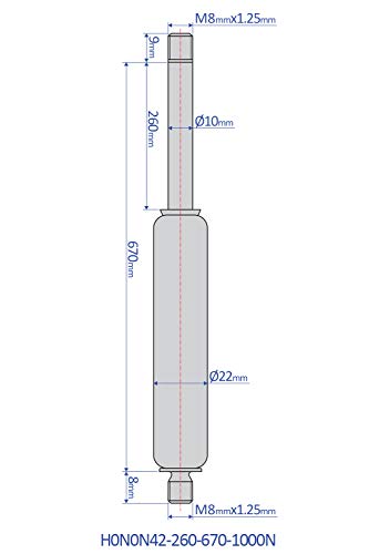 Bansbach Easylift Aço inoxidável Mola de aço-Ferramentas e acessórios hidráulicos, serviço pesado, padrão, modelo H0N0N42-260-670-1000N, comprimento 670mm, curso 260mm, força 1000N, número do modelo: 52401h