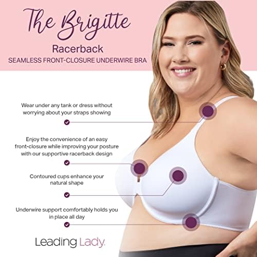 Lady Lady Brigitte Racerback Bra de frente para frente-Bra de camiseta moldada, acolchoada e sem costura. Inclui sutiãs