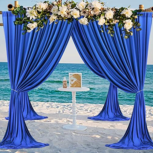 4 painéis Cortina de cenário azul real para festas rugas de photo grátis cortinas cortinas de pano de fundo decoração de tecido para festa de aniversário de aniversário chá de bebê 20 pés x 10 pés