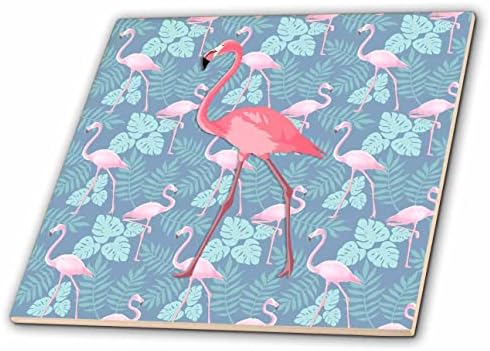 3DROSE Um Flamingo rosa bonito com um fundo de padrão de flamingo tropical. - Azulejos