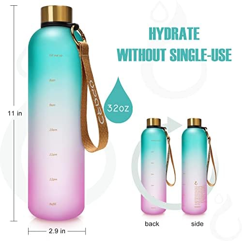OPARD 32oz Motivada de água motivacional com marcador de tempo para beber, garrafa de plástico reutilizável com tritan livre