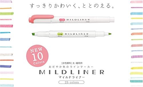 Marcadores de canetas marcadores de liner de zebra Mildline, 2 pacote de 10 cores com estojo de caneta de vinil original