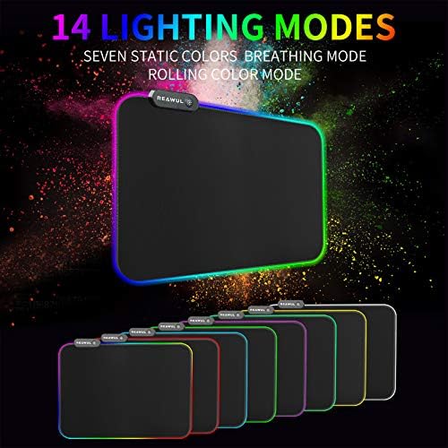 REAWUL RGB GAMING MOUSE PAD 14 MODOS GLOWLENTE LED MOUSEPAD, Base de borracha anti -deslizamento e superfície impermeável, teclado