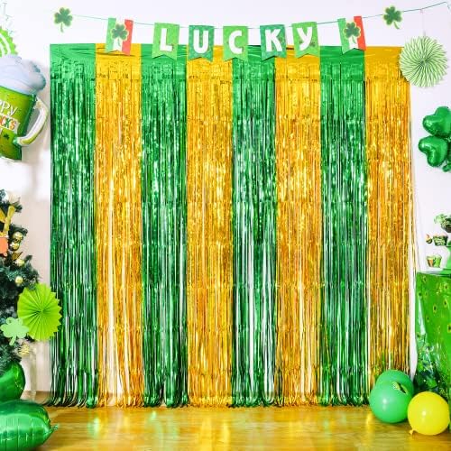 Lyubasa 3 pacote de pacote St. Patrick Cortagens Fringe Fringe Decorações de festa do dia de patrício 3.3x6.6 ft Irish Green Gold