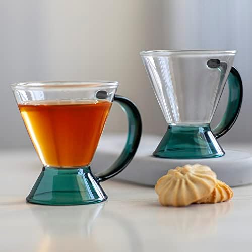 Xícaras de vidro de estilo upnew, 6 onças, canecas de café de vidro de parede dupla, xícara de café turco de 2 conjunto